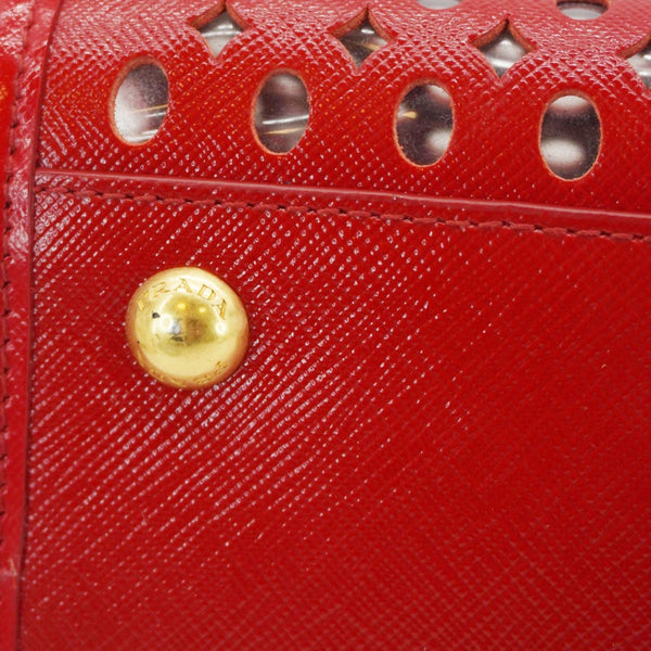 PRADA Saffiano Perforated Leather Tote Bag Red