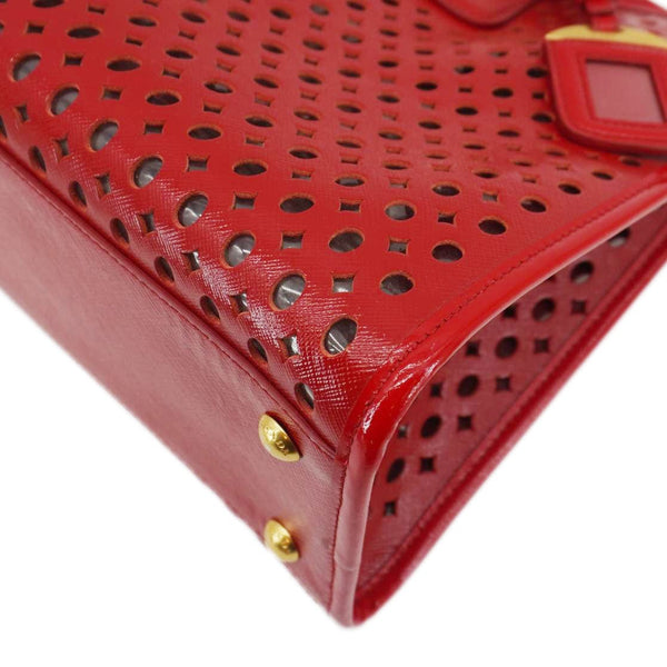 PRADA Saffiano Perforated Leather Tote Bag Red