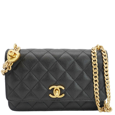 CHANEL Wallet On Chain Quilted Caviar Leather Crossbody Bag Black