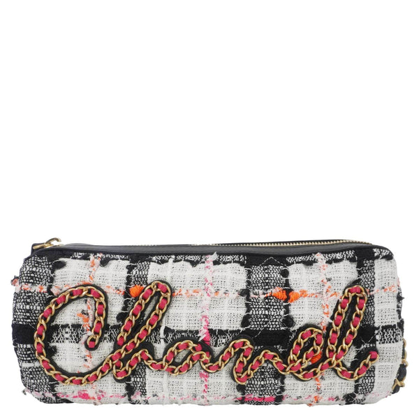 CHANEL Tweed Calfskin Signe Bowling Shoulder Bag Multicolor