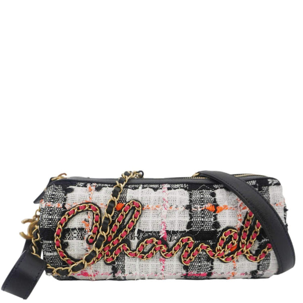 CHANEL Tweed Calfskin Signe Bowling Shoulder Bag Multicolor