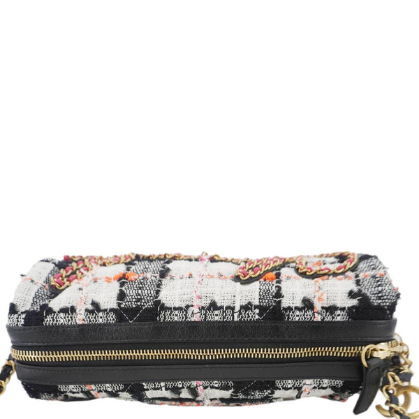 CHANEL Tweed Calfskin Signe Bowling Shoulder Bag Multicolor