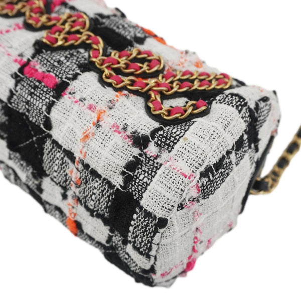 CHANEL Tweed Calfskin Signe Bowling Shoulder Bag Multicolor