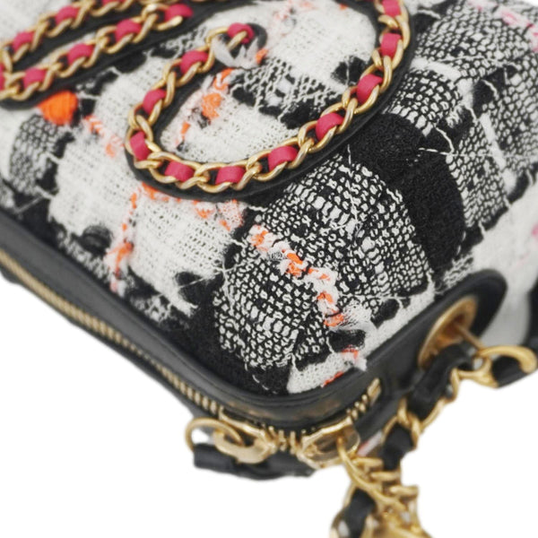CHANEL Tweed Calfskin Signe Bowling Shoulder Bag Multicolor