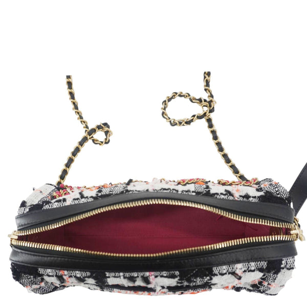 CHANEL Tweed Calfskin Signe Bowling Shoulder Bag Multicolor