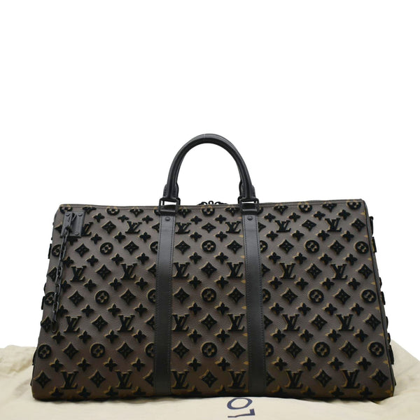 LOUIS VUITTON Keepall Triangle Tuffetage Travel Bag Black front side