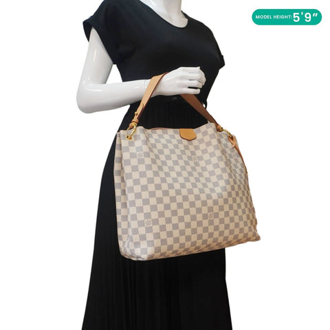 LOUIS VUITTON Graceful MM Damier Azur Hobo Shoulder Bag Rose Ballerine