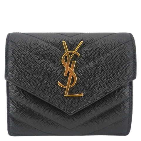 YVES SAINT LAURENT Monogram Envelope Small Grain de Poudre Leather Wallet Black