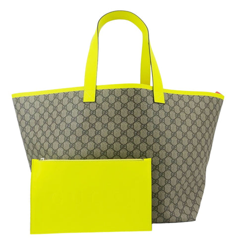 GUCCI Ophidia Medium GG Supreme Canvas Tote Bag Neon Yellow 786899