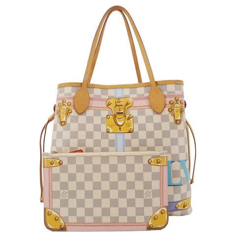 LOUIS VUITTON Neverfull Summer Trunk Damier Azur Shoulder Bag White