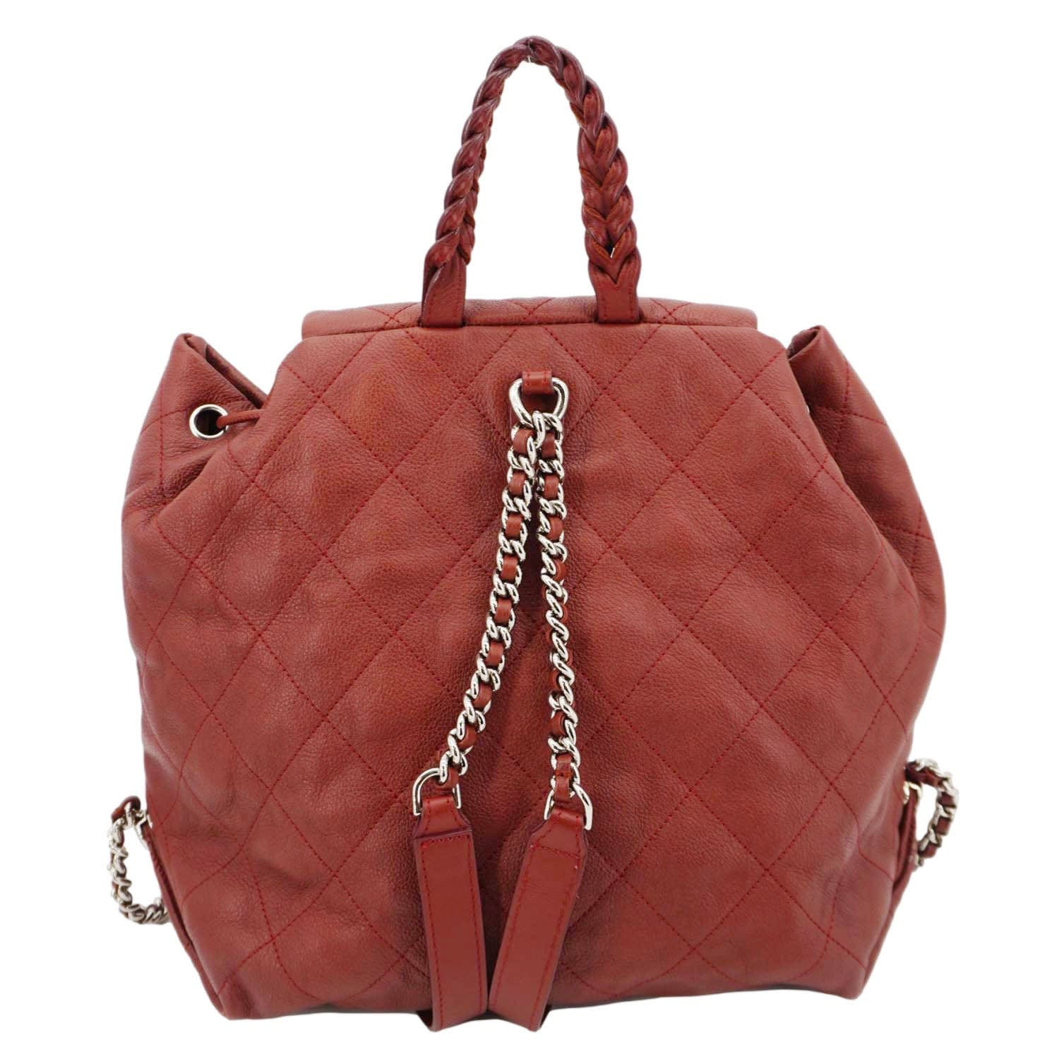 braided leather backpack CHANEL Braided With Style Quilted Leather Drawstring Backpack Burgundy