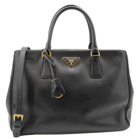 PRADA Galleria Double Zip Saffiano Leather Top Handle Tote Bag Black