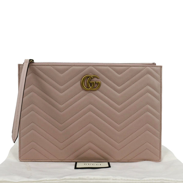 GUCCI GG Marmont Quilted Leather Zip Pouch Bag Pink 476440