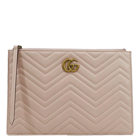 GUCCI GG Marmont Quilted Leather Zip Pouch Bag Pink 476440