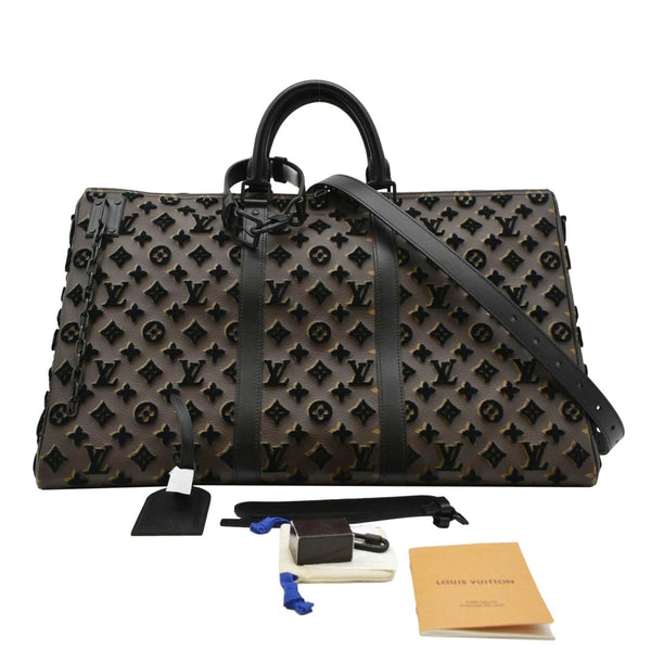 LOUIS VUITTON Keepall Triangle Tuffetage Travel Bag Blackoverall look