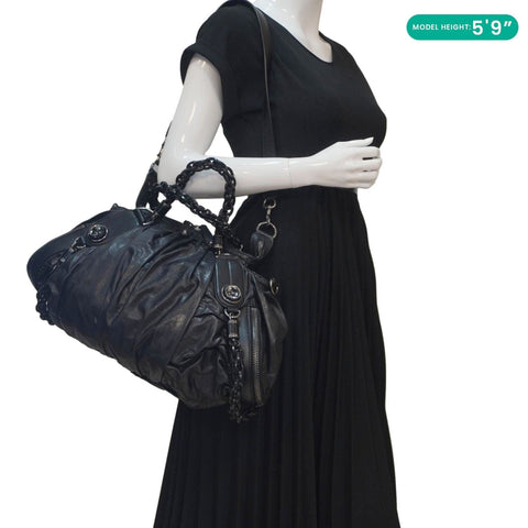 GUCCI Galaxy Medium Leather Top Handle Shoulder Bag Black 228838