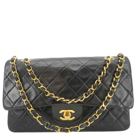 CHANEL Classic Flap Vintage Quilted Lambskin Leather Shoulder Bag Black