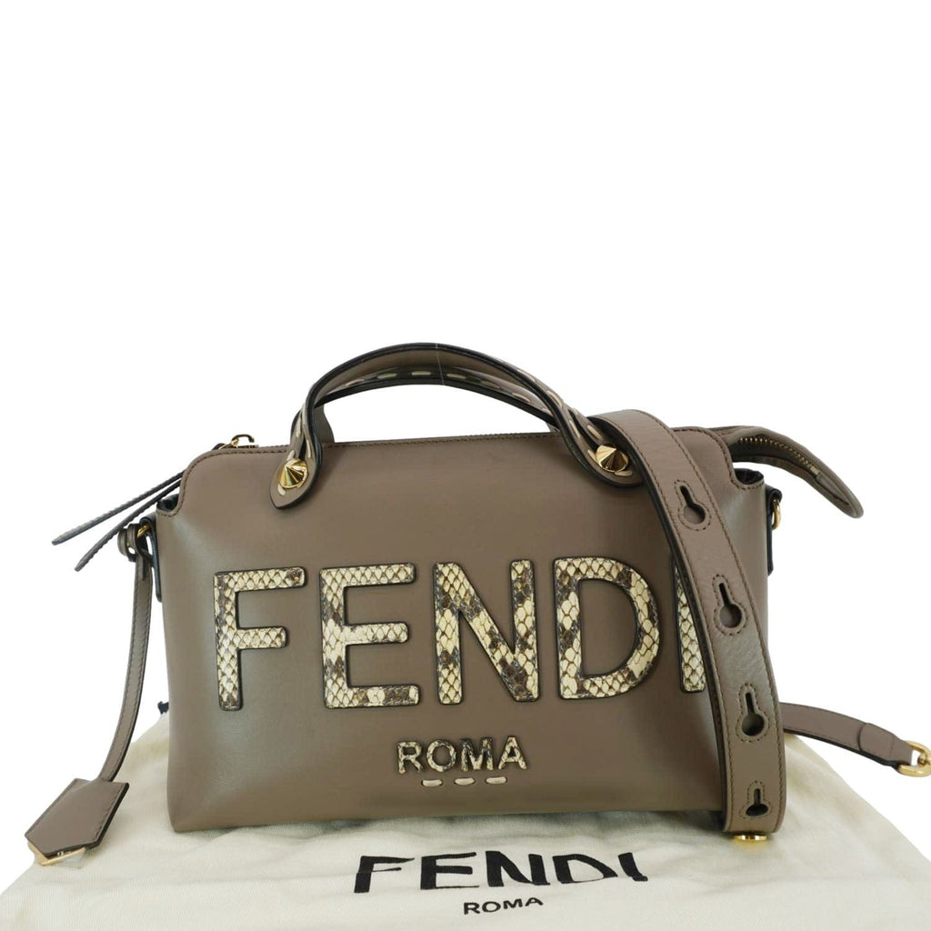 fendi by the way satchel patchwork python small at... FENDI By The Way Leather Python Print Logo Boston Bag Beige