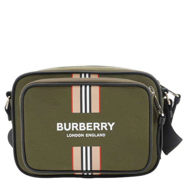 BURBERRY Top Striped Leather Crossbody Bag Green