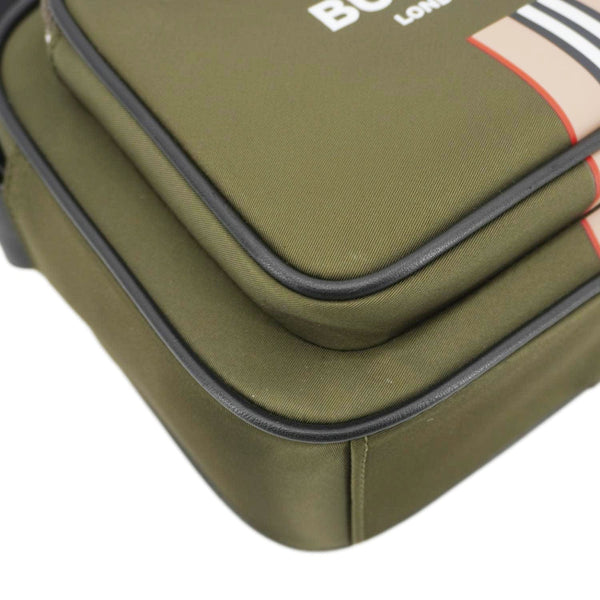 BURBERRY Top Striped Leather Crossbody Bag Green