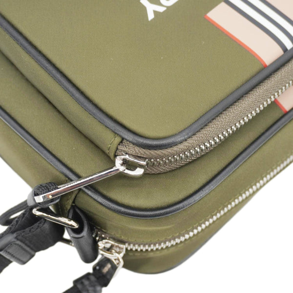 BURBERRY Top Striped Leather Crossbody Bag Green