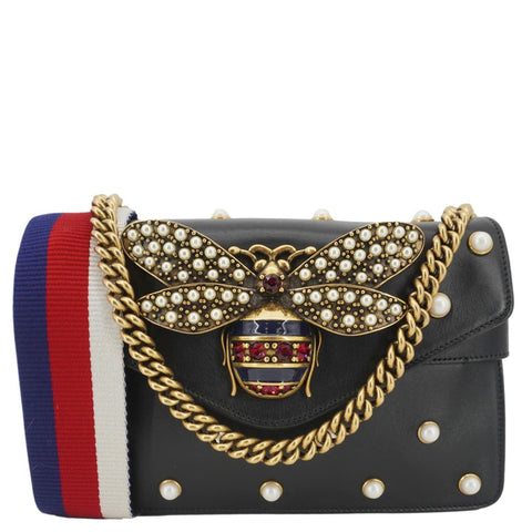 GUCCI Broadway Queen Margaret Pearl Studded Nappa Leather Crossbody Bag Black 453778