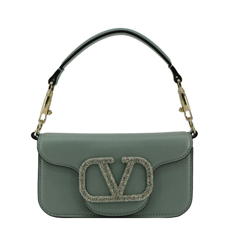 VALENTINO Jewel Logo Loco Small Leather Shoulder Bag Green
