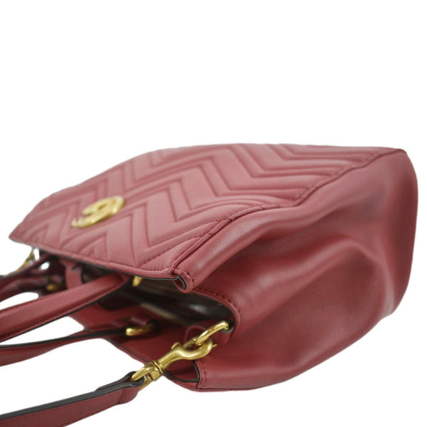 GUCCI GG Marmont Medium Matelasse Leather Top Handle Shoulder Bag Red 443505