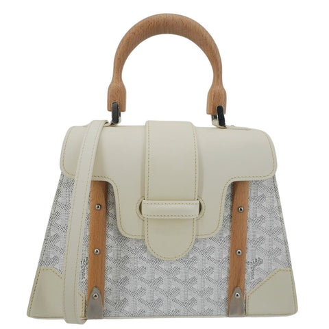 GOYARD Saigon PM Chevron Print Coated Canvas Top Handle Shoulder Bag White