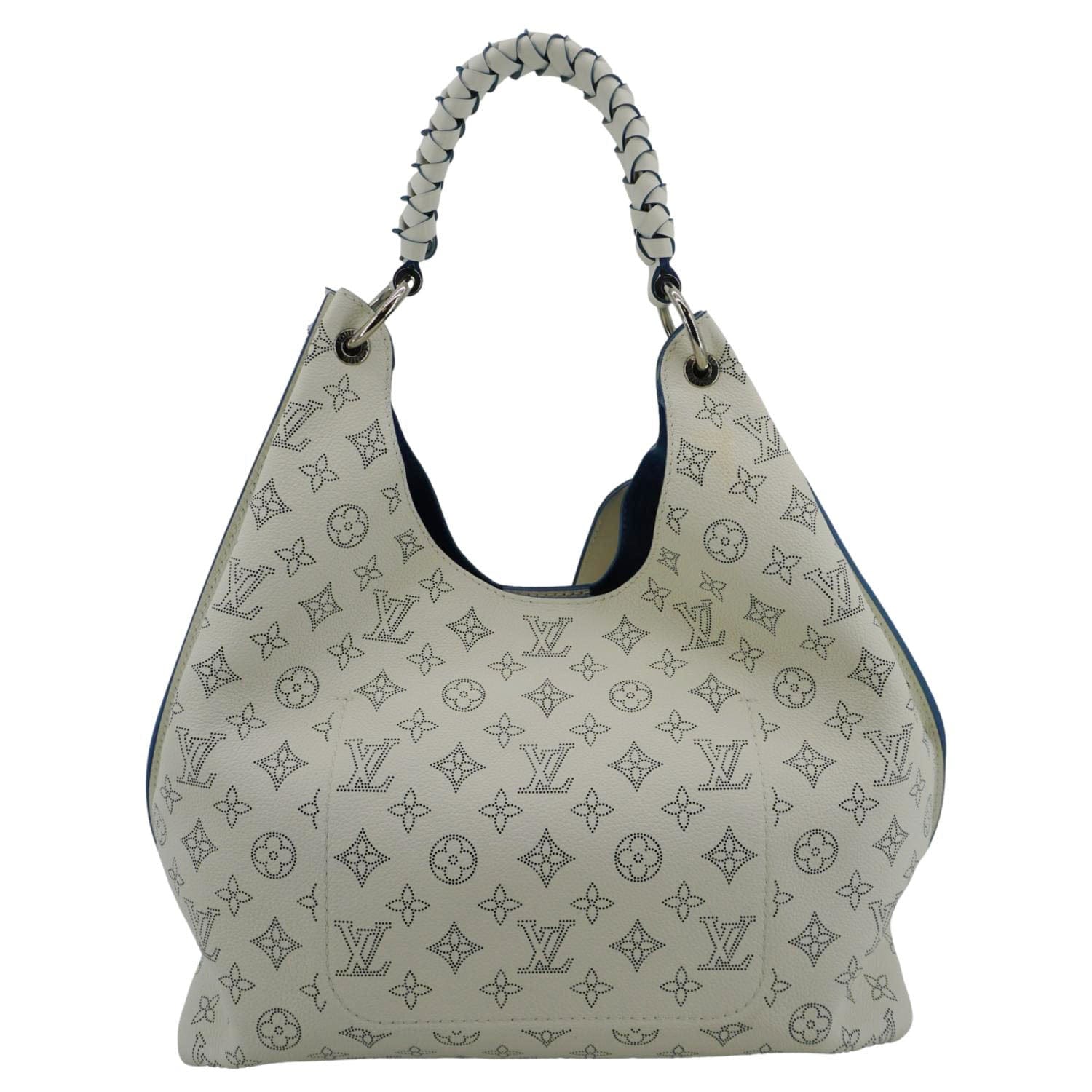 LOUIS VUITTON Carmel Mahina Leather Hobo Bag White LOUIS VUITTON Carmel Mahina Leather Hobo Bag White