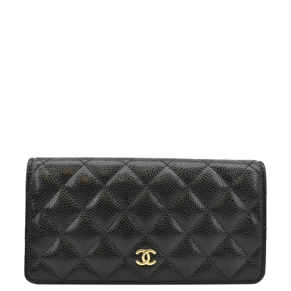 CHANEL Bifold Quilted Caviar Leather Long Wallet Black