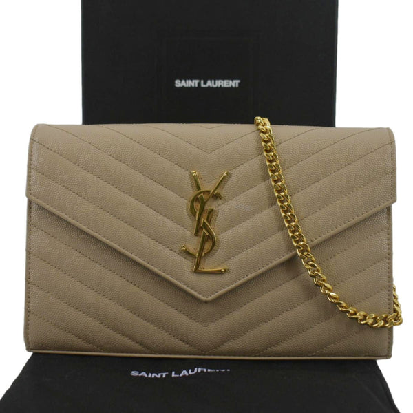 YVES SAINT LAURENT Cassandre Matelasse Chain Wallet Crossbody Bag Beige