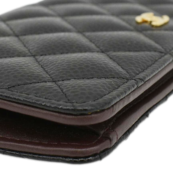 CHANEL Bifold Quilted Caviar Leather Long Wallet Black
