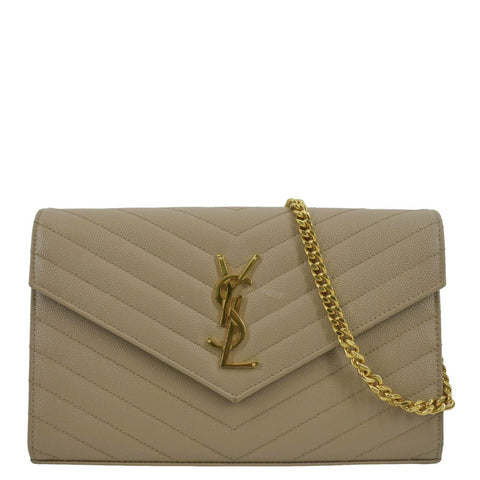 YVES SAINT LAURENT Cassandre Matelasse Chain Wallet Crossbody Bag Beige