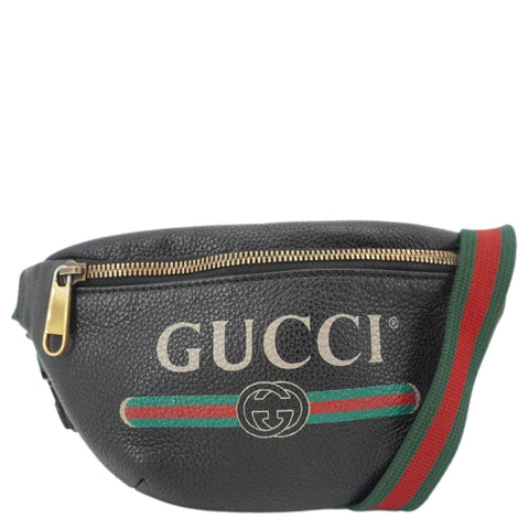 GUCCI Logo Print Small Grained Calfskin Leather Belt Bag Black 527792