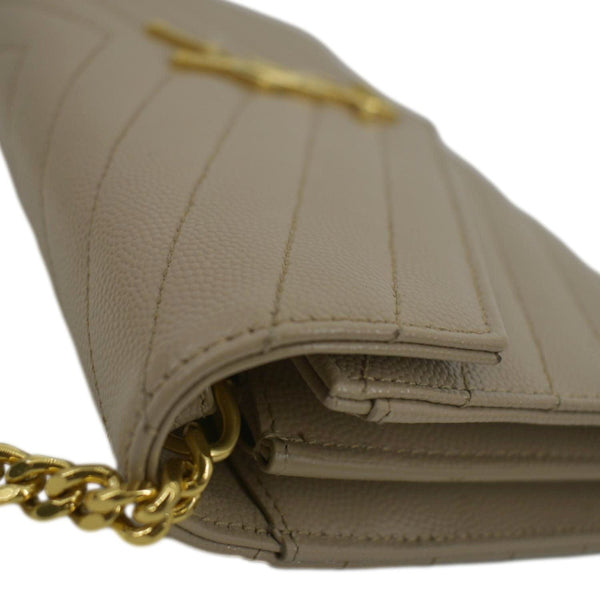 YVES SAINT LAURENT Cassandre Matelasse Chain Wallet Crossbody Bag Beige