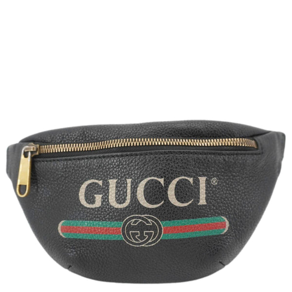 GUCCI Logo Print Small Grained Calfskin Leather Belt Bag Black 527792