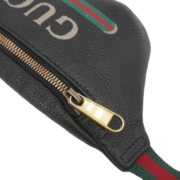 GUCCI Logo Print Small Grained Calfskin Leather Belt Bag Black 527792