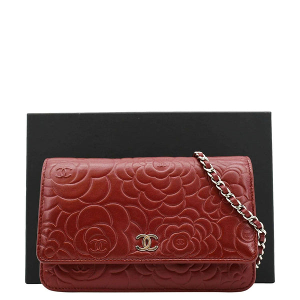 CHANEL style Camellia Wallet On Chain Leather Crossbody Bag Red