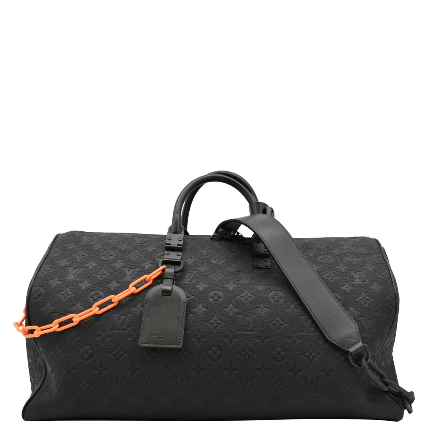 LOUIS VUITTON Keepall 50 Taurillon Leather Black Travel Bag
