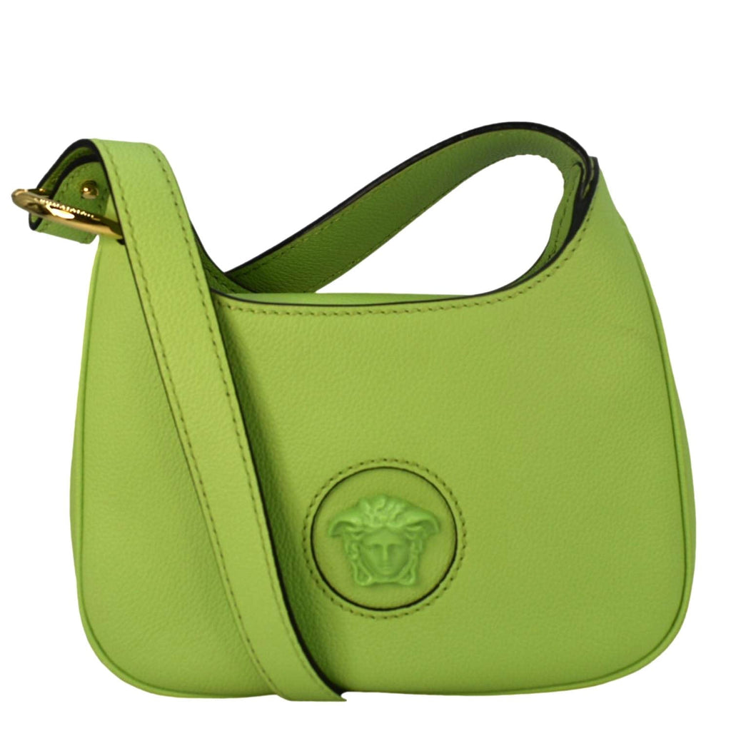 Pre-Owned VERSACE La Medusa Leather Green Hobo Bag