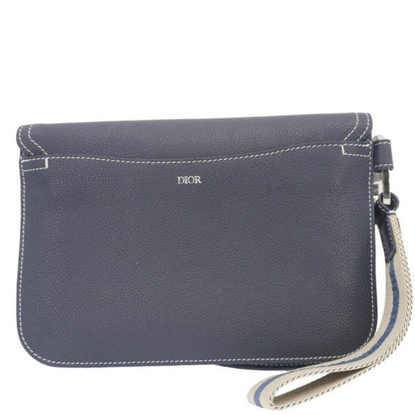 CHRISTIAN DIOR X KAWS Saddle Leather Wristlet Navy Blue