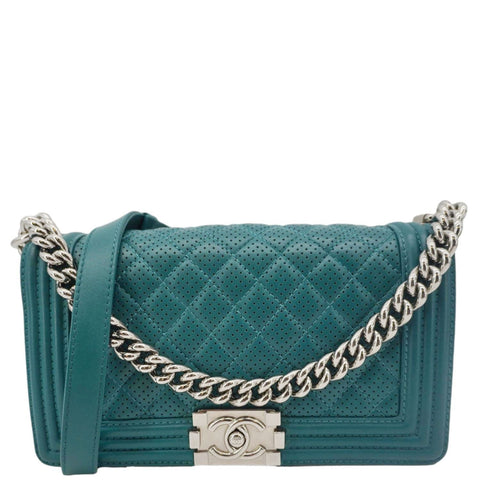CHANEL Boy Flap Perforated Leather Crossbody Bag Turquoise