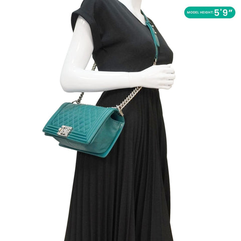 CHANEL Boy Flap Perforated Leather Crossbody Bag Turquoise