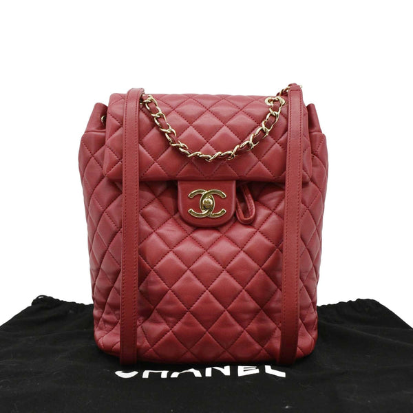 CHANEL Urban Spirit Quilted Leather Backpack Bag Red