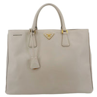 PRADA Galleria Double Zip Saffiano Leather Top Handle Tote Bag Beige