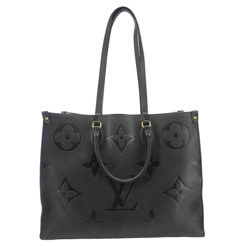 LOUIS VUITTON Onthego MM Giant Monogram Empreinte Leather Tote Bag Black