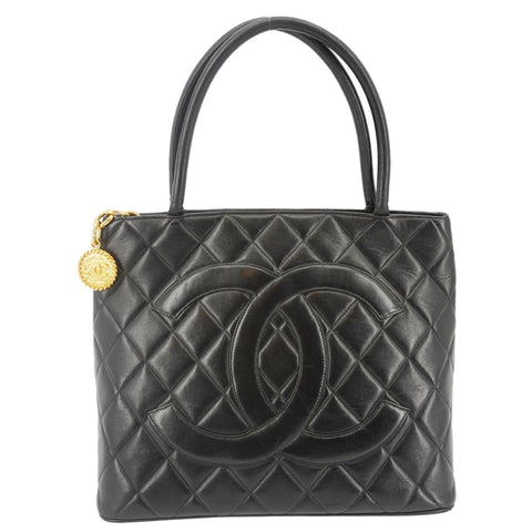 CHANEL Medallion Quilted Leather Tote Bag Black