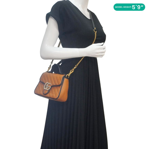 GUCCI Torchon Marmont Diagonal Leather Top Handle Shoulder Bag Brown 583571