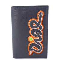 CHRISTIAN DIOR AND KAWS Calfskin Leather Vertical Bifold Card Holder Navy Blue